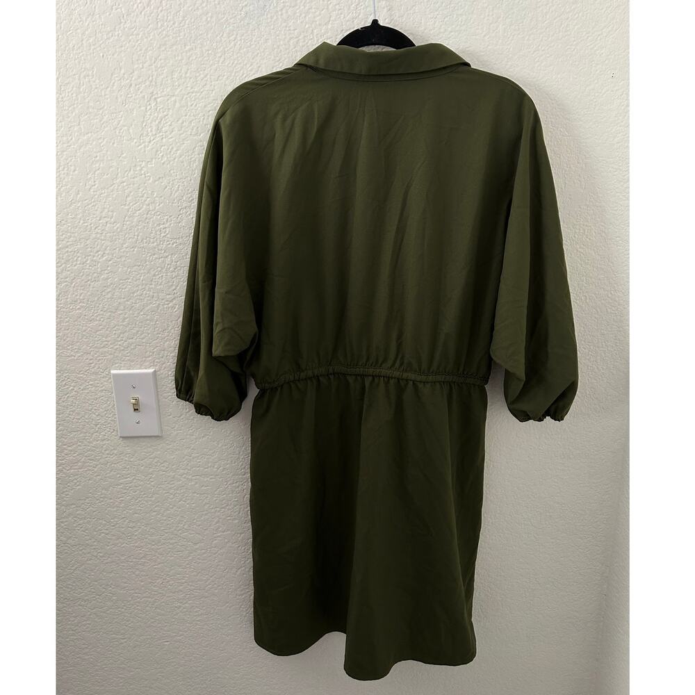 Bishop + Young Safari Olive Green Puff Sleeve Button Up Midi Dress - Small NWT - Picture 3 of 12